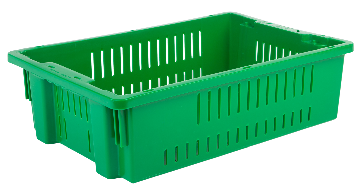 Hudson Exchange 20 x 13 x 5.6" (4.5 Gallon) Agricultural Vented Crate Handled Storage Container Tote, Green