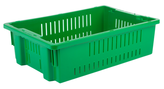 Hudson Exchange 20 x 13 x 5.6" (4.5 Gallon) Agricultural Vented Crate Handled Storage Container Tote, Green