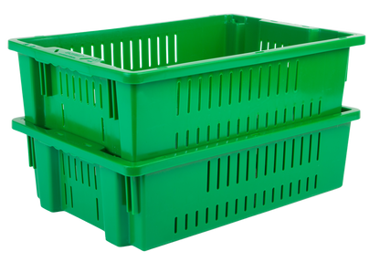 Hudson Exchange 20 x 13 x 5.6" (4.5 Gallon) Agricultural Vented Crate Handled Storage Container Tote, Green