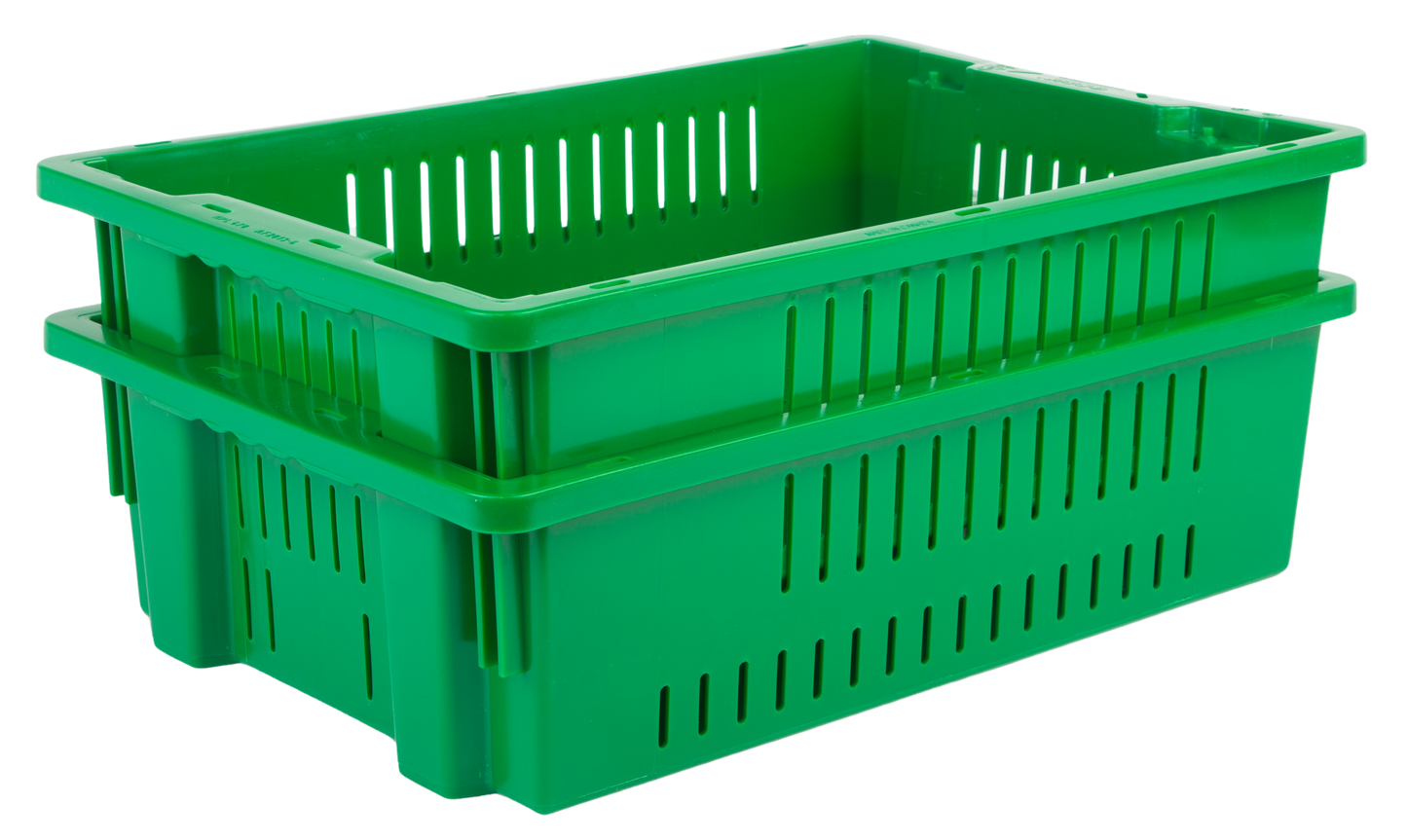 Hudson Exchange 20 x 13 x 5.6" (4.5 Gallon) Agricultural Vented Crate Handled Storage Container Tote, Green