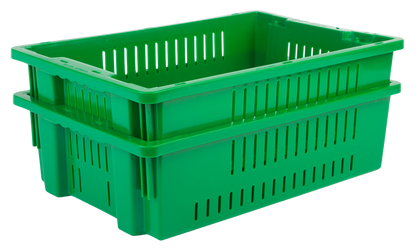 Hudson Exchange 20 x 13 x 5.6" (4.5 Gallon) Agricultural Vented Crate Handled Storage Container Tote, Green