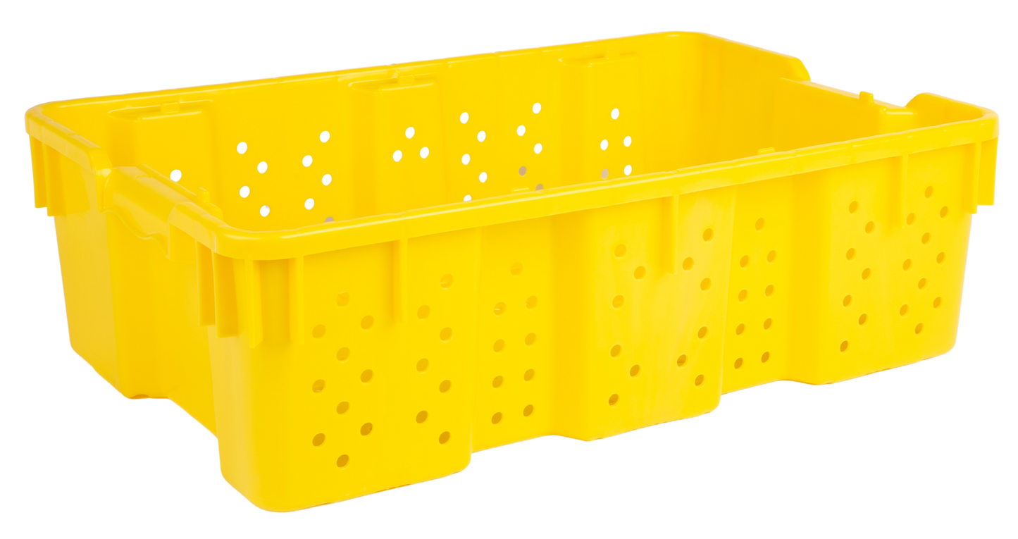 Hudson Exchange 24 x 16 x 7.3" (7.5 Gallon) Agricultural Vented Crate Handled Storage Container Tote, Yellow