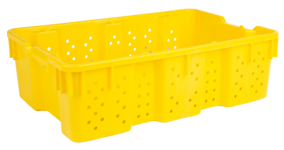 Hudson Exchange 24 x 16 x 7.3" (7.5 Gallon) Agricultural Vented Crate Handled Storage Container Tote, Yellow