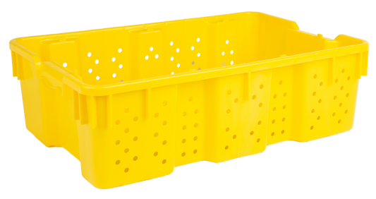 Hudson Exchange 24 x 16 x 7.3" (7.5 Gallon) Agricultural Vented Crate Handled Storage Container Tote, Yellow