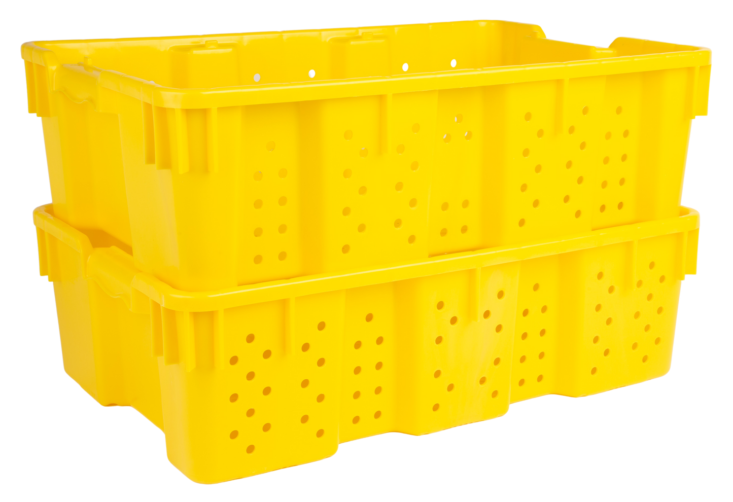 Hudson Exchange 24 x 16 x 7.3" (7.5 Gallon) Agricultural Vented Crate Handled Storage Container Tote, Yellow