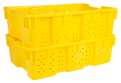 Hudson Exchange 24 x 16 x 7.3" (7.5 Gallon) Agricultural Vented Crate Handled Storage Container Tote, Yellow