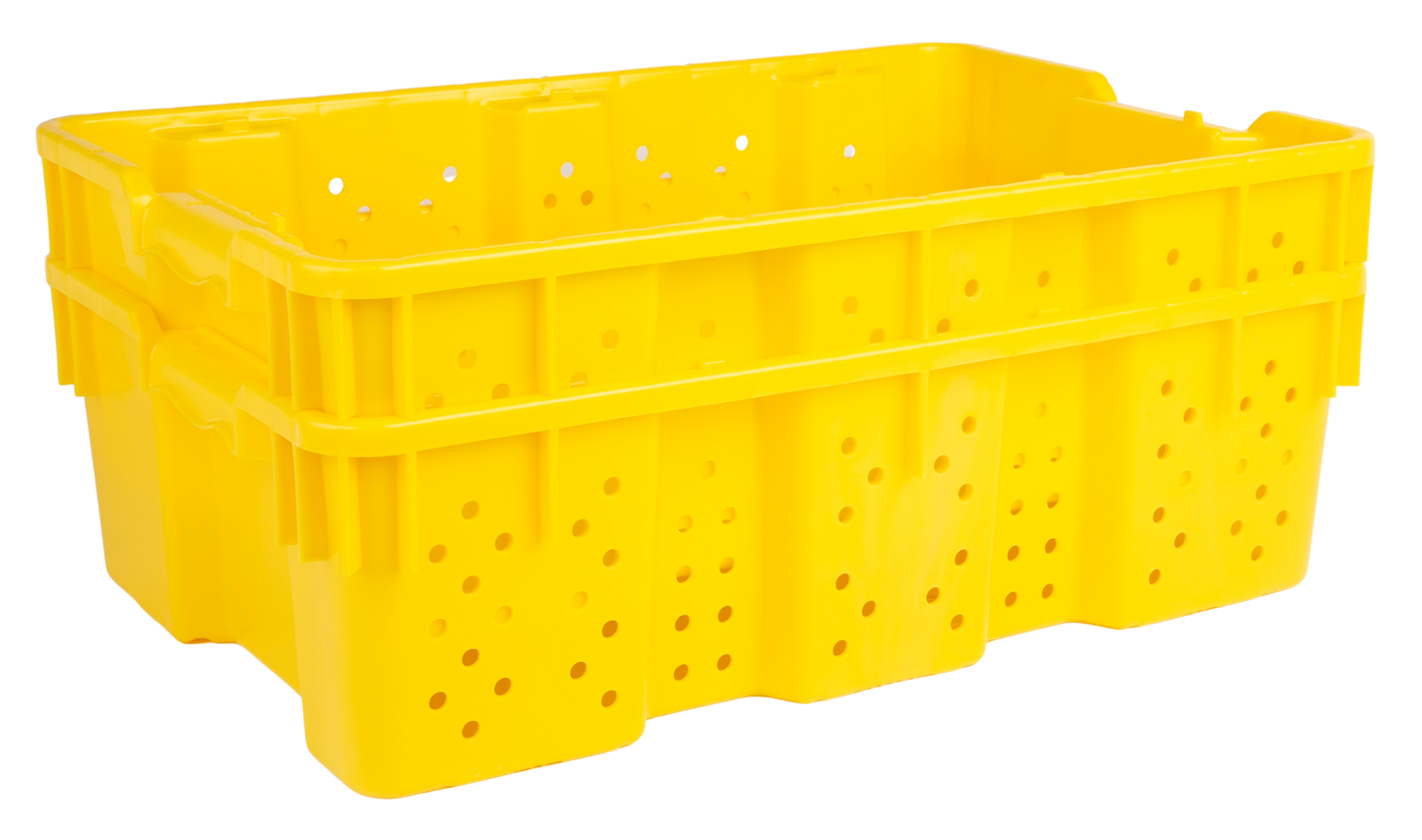 Hudson Exchange 24 x 16 x 7.3" (7.5 Gallon) Agricultural Vented Crate Handled Storage Container Tote, Yellow