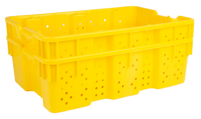 Hudson Exchange 24 x 16 x 7.3" (7.5 Gallon) Agricultural Vented Crate Handled Storage Container Tote, Yellow