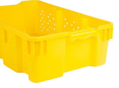 Hudson Exchange 24 x 16 x 7.3" (7.5 Gallon) Agricultural Vented Crate Handled Storage Container Tote, Yellow